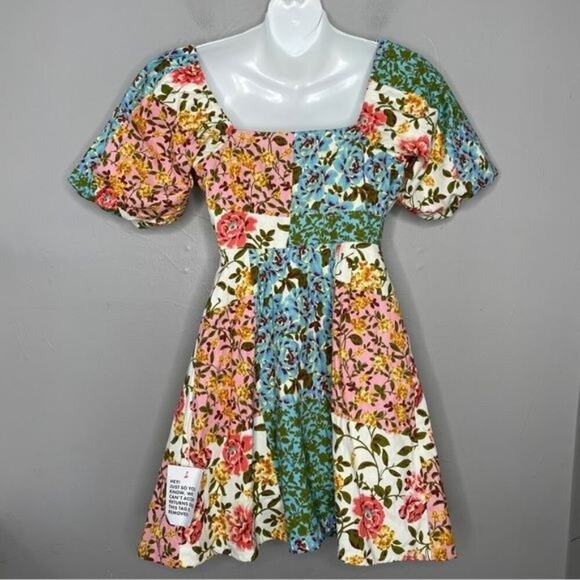 ASOS Babydoll Mini Tea Dress Size 2 Cottagecore Coquette Regency Patchwork Fairy - Picture 6 of 9